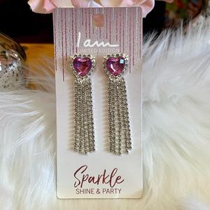 💕I Am Jewelry Heart Shaped Tassel Sparkle Earrings💕
